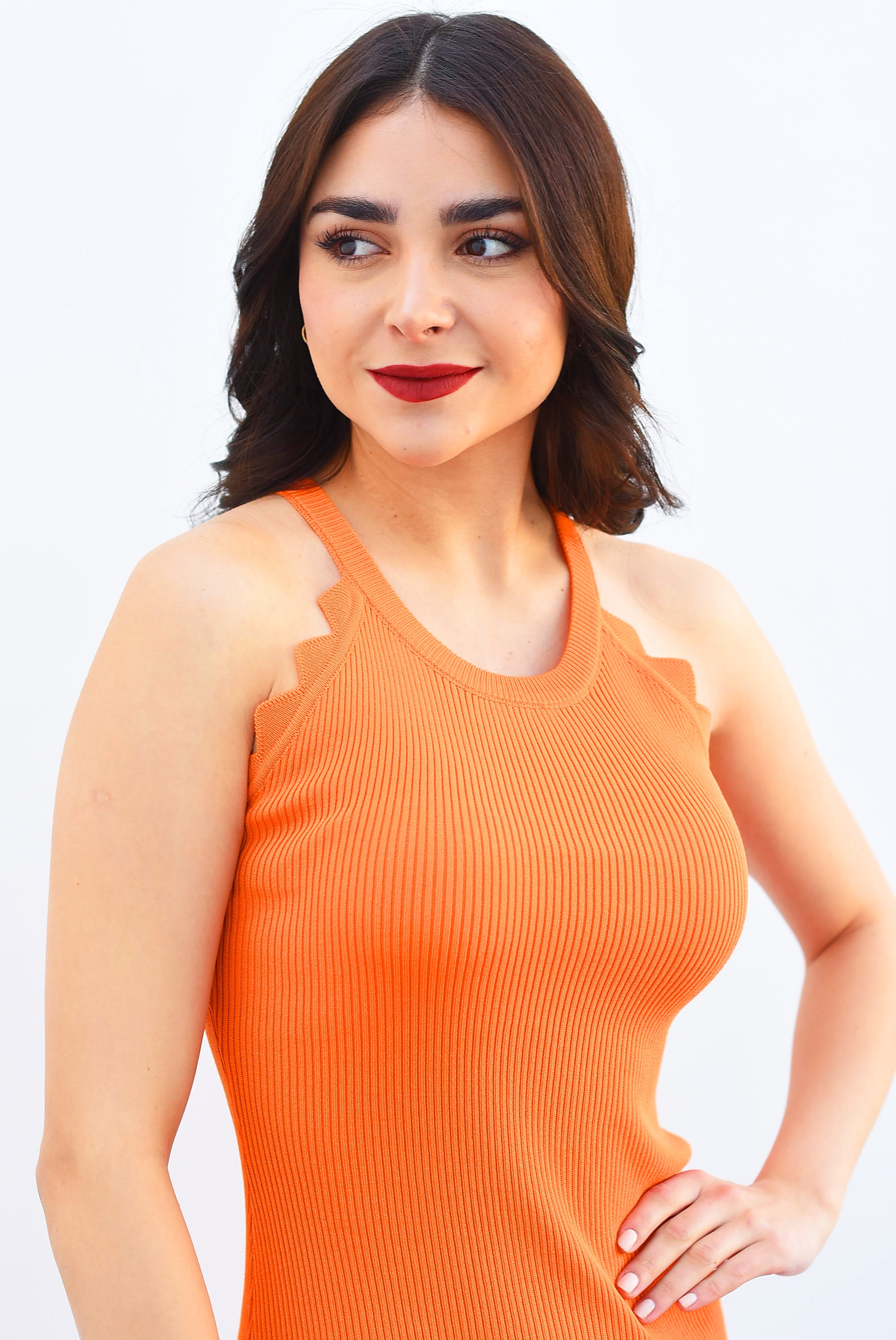 Vestido halter punto canalé Naranja