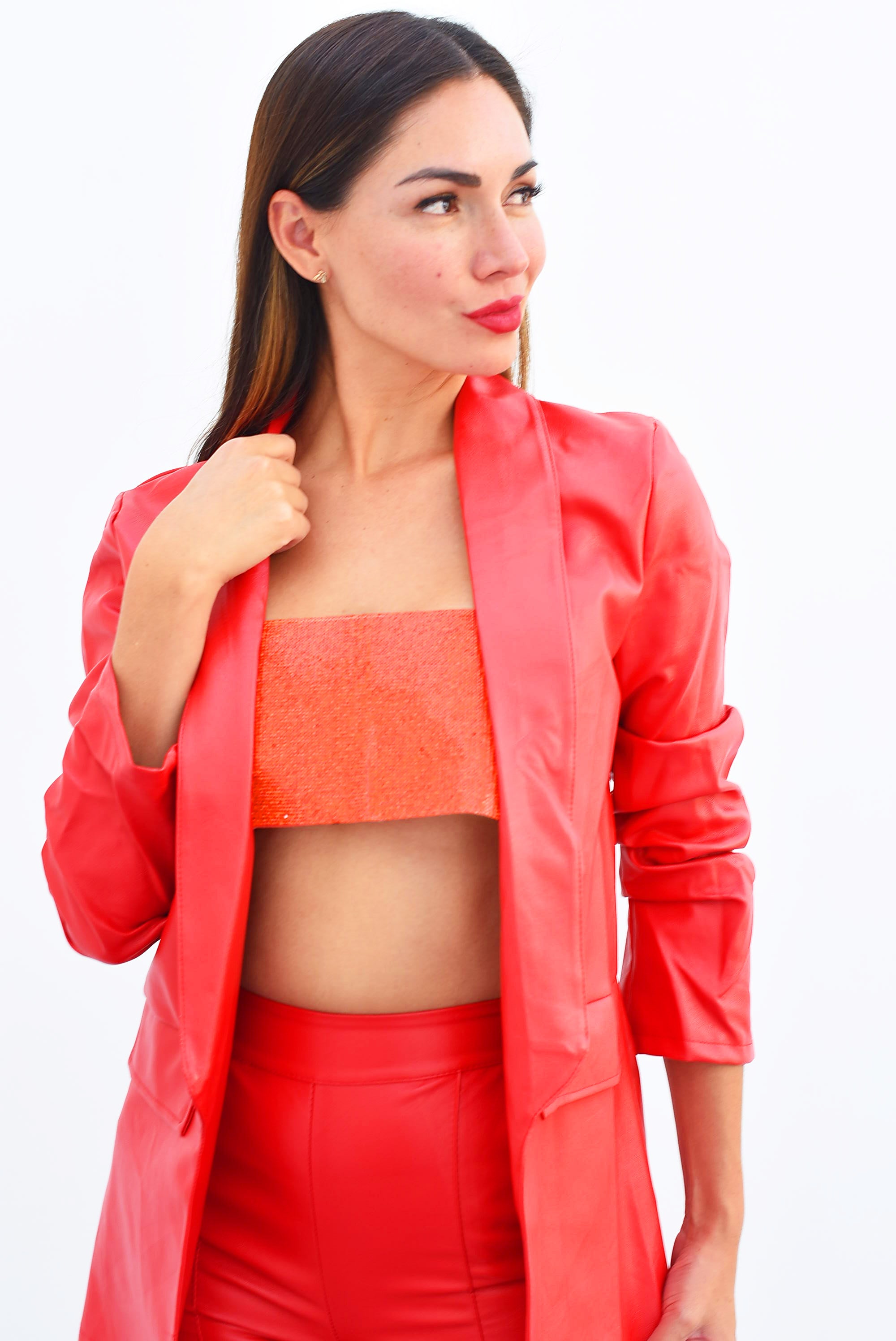 Set Pantalón y Blazer vinipiel Rojo