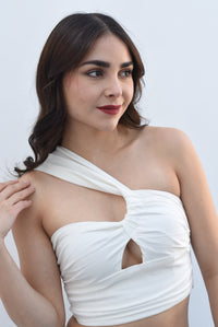 Fashion Styled Top asimétrico lino Blanco