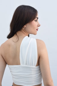 Fashion Styled Top asimétrico lino Blanco