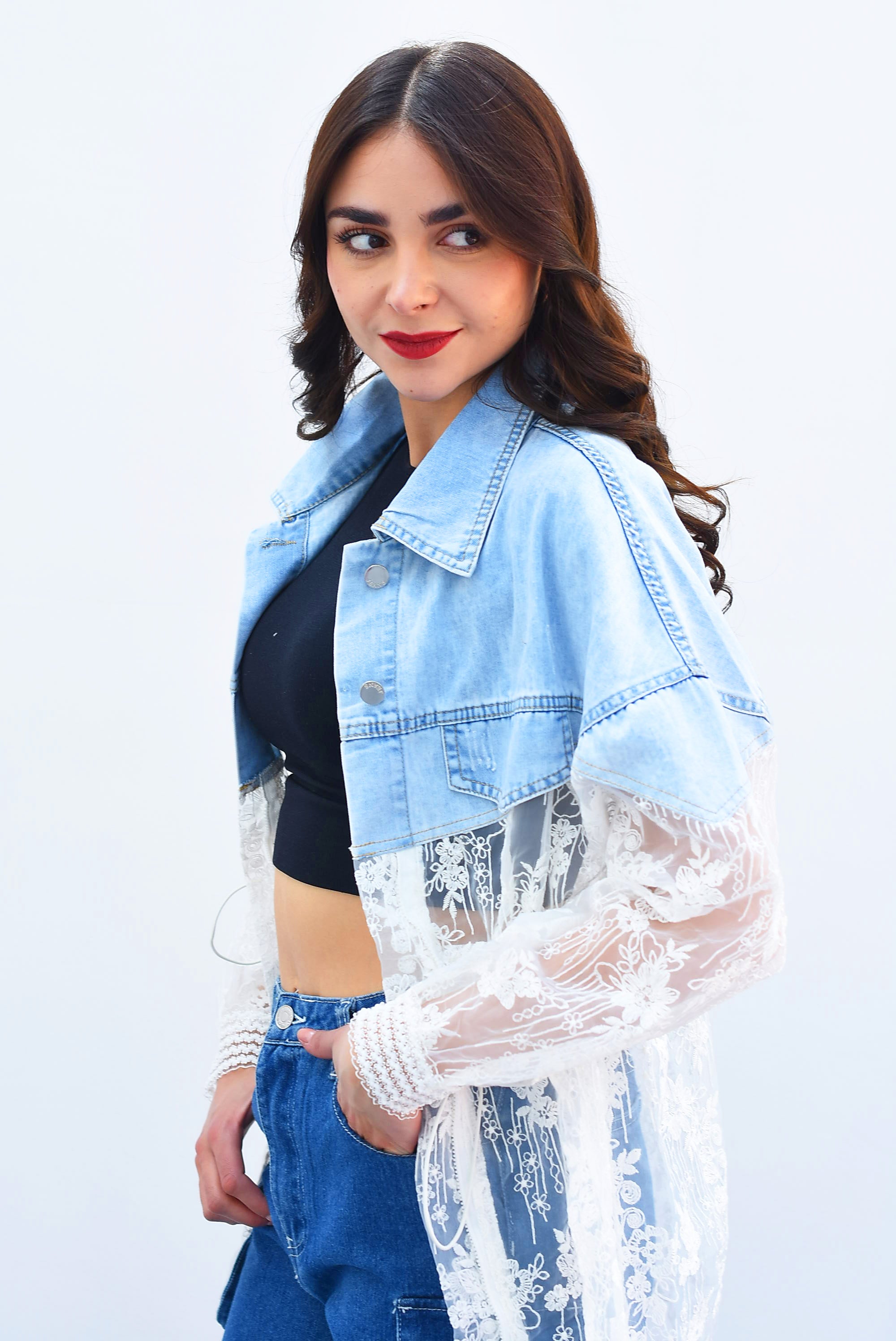 Chamarra Denim Encaje Blanca