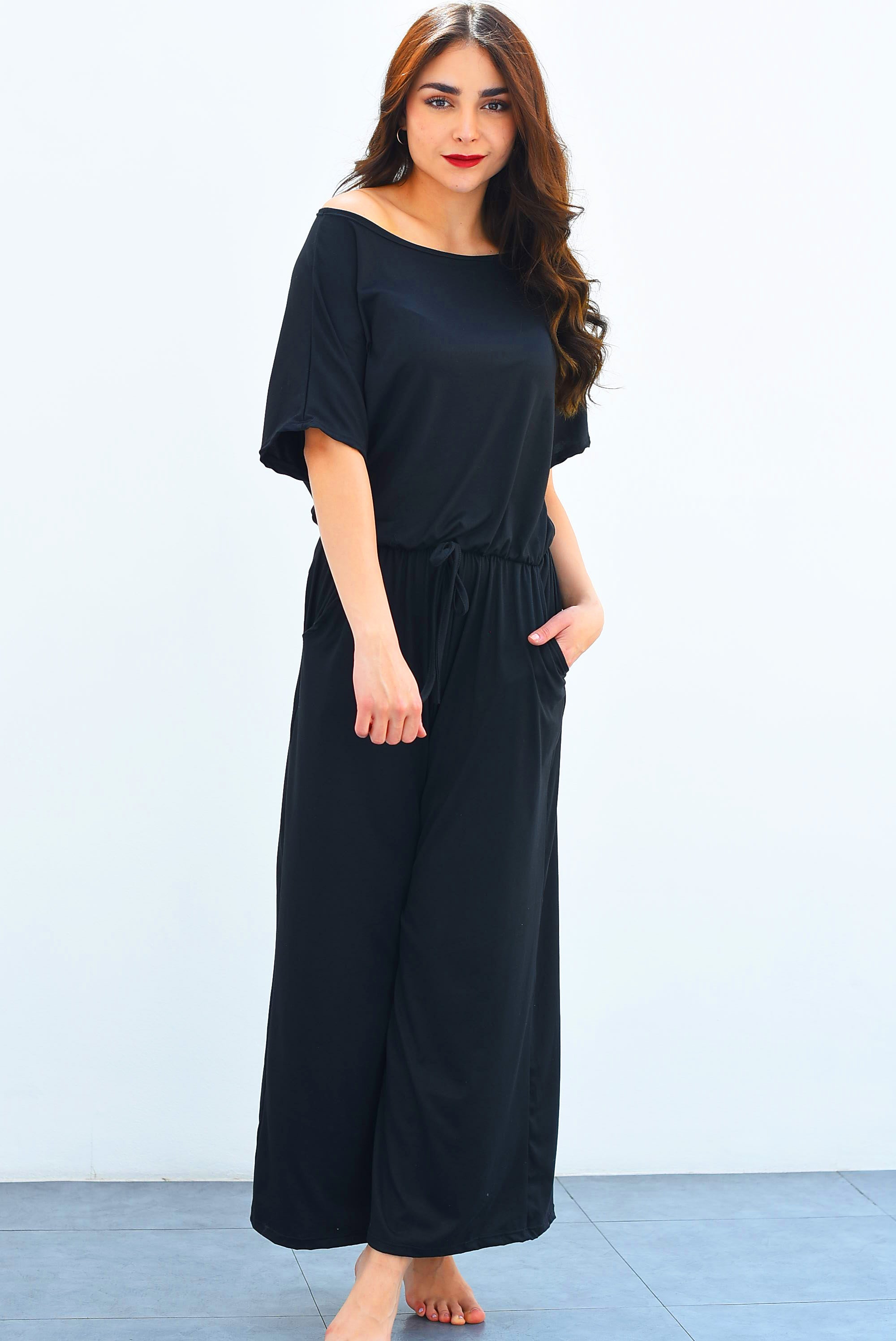 Jumpsuit algodón un hombro Negro