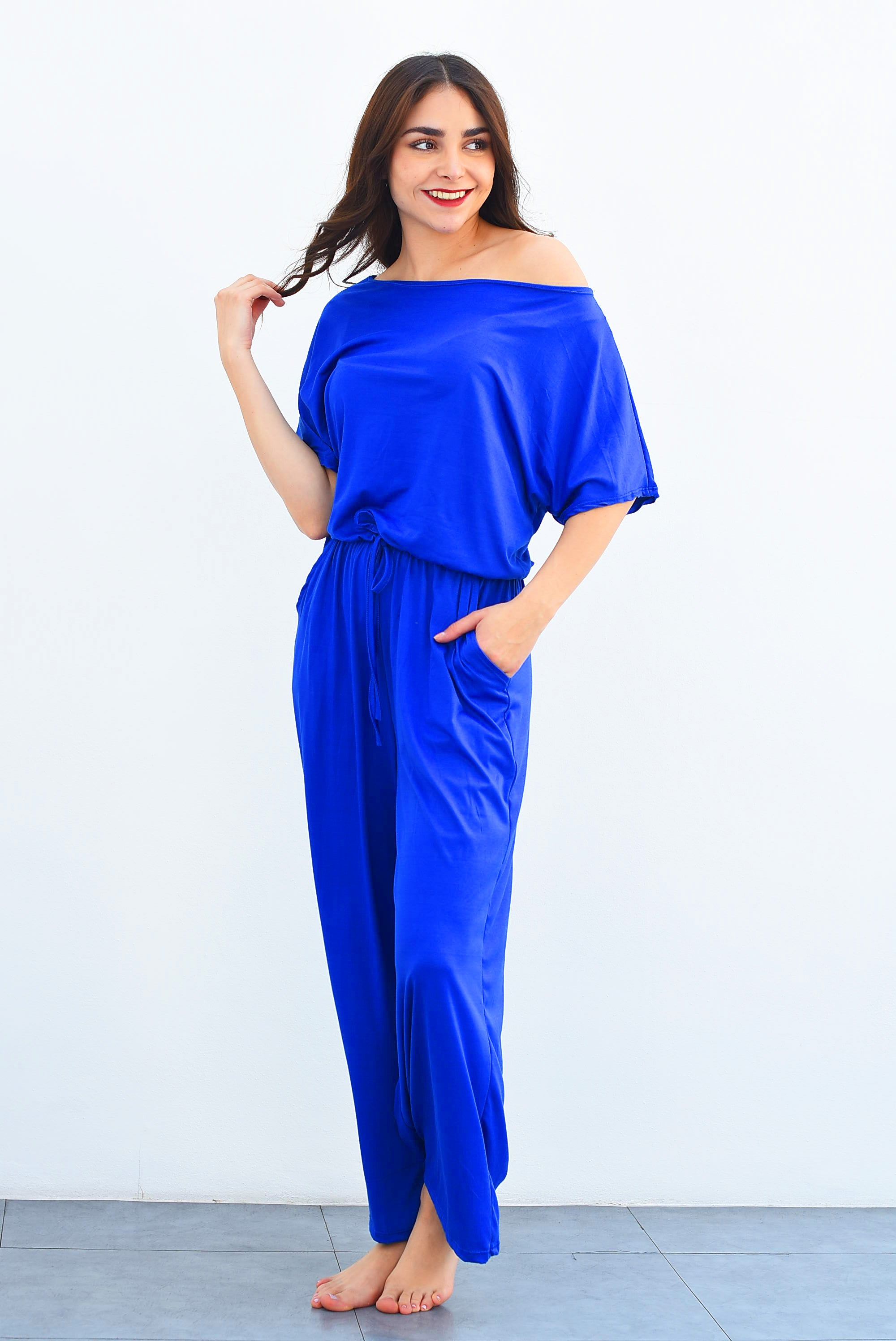 Jumpsuit algodón un hombro Azul Rey