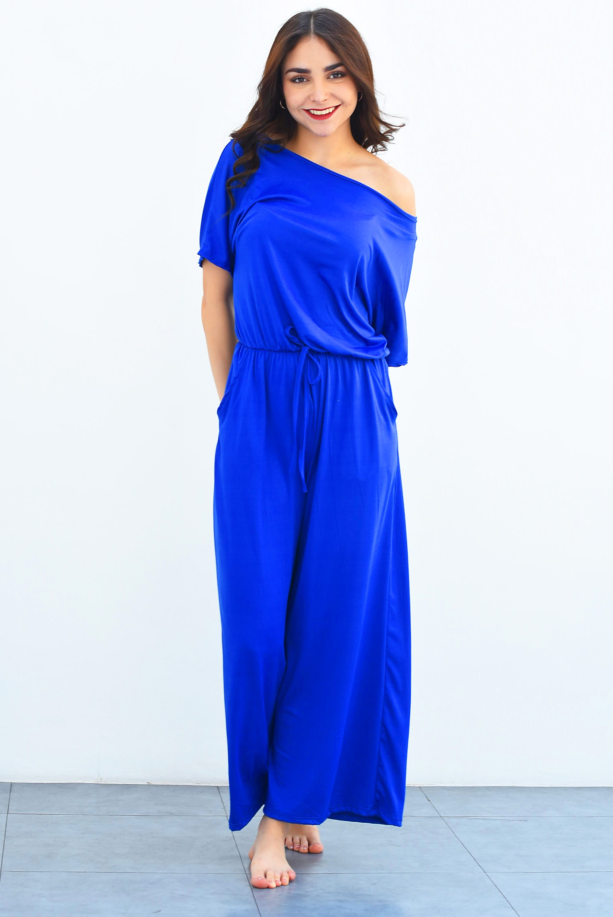 Jumpsuit algodón un hombro Azul Rey