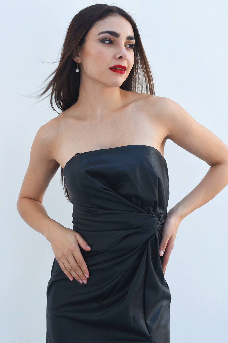 Vestido strapless nudo vinipiel Negro