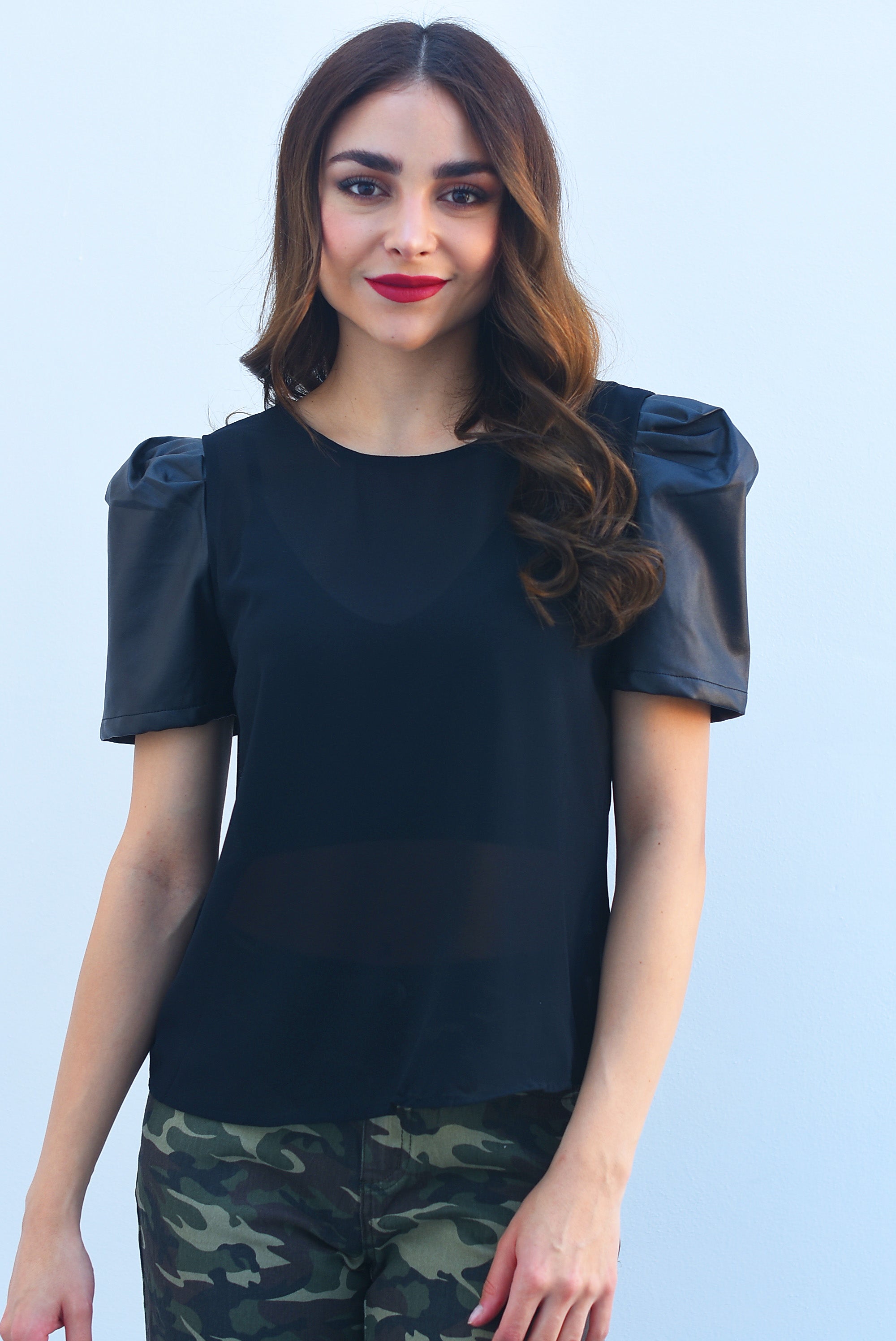 Blusa gasa manga puffy Negra