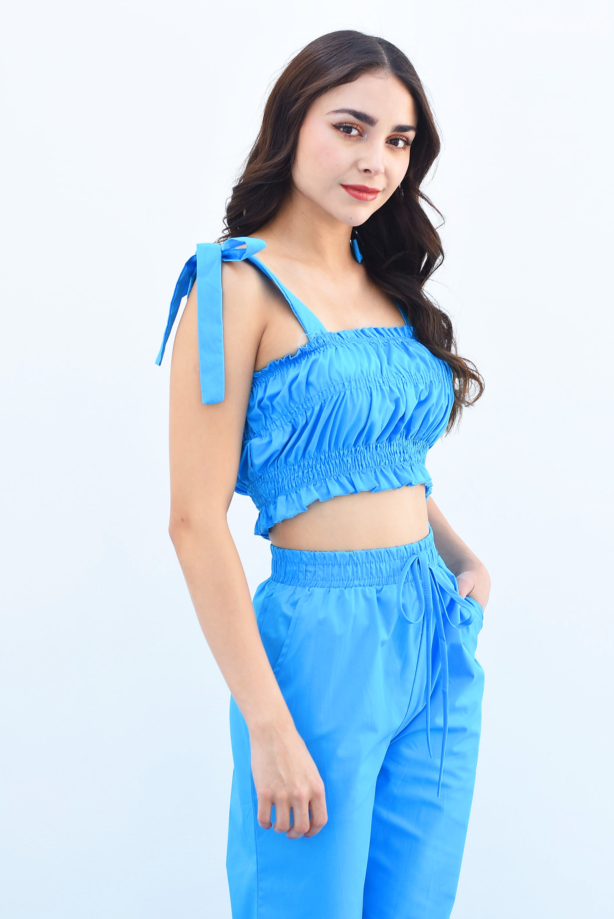 Set Pantalón y Top elástico Azul Mikonos
