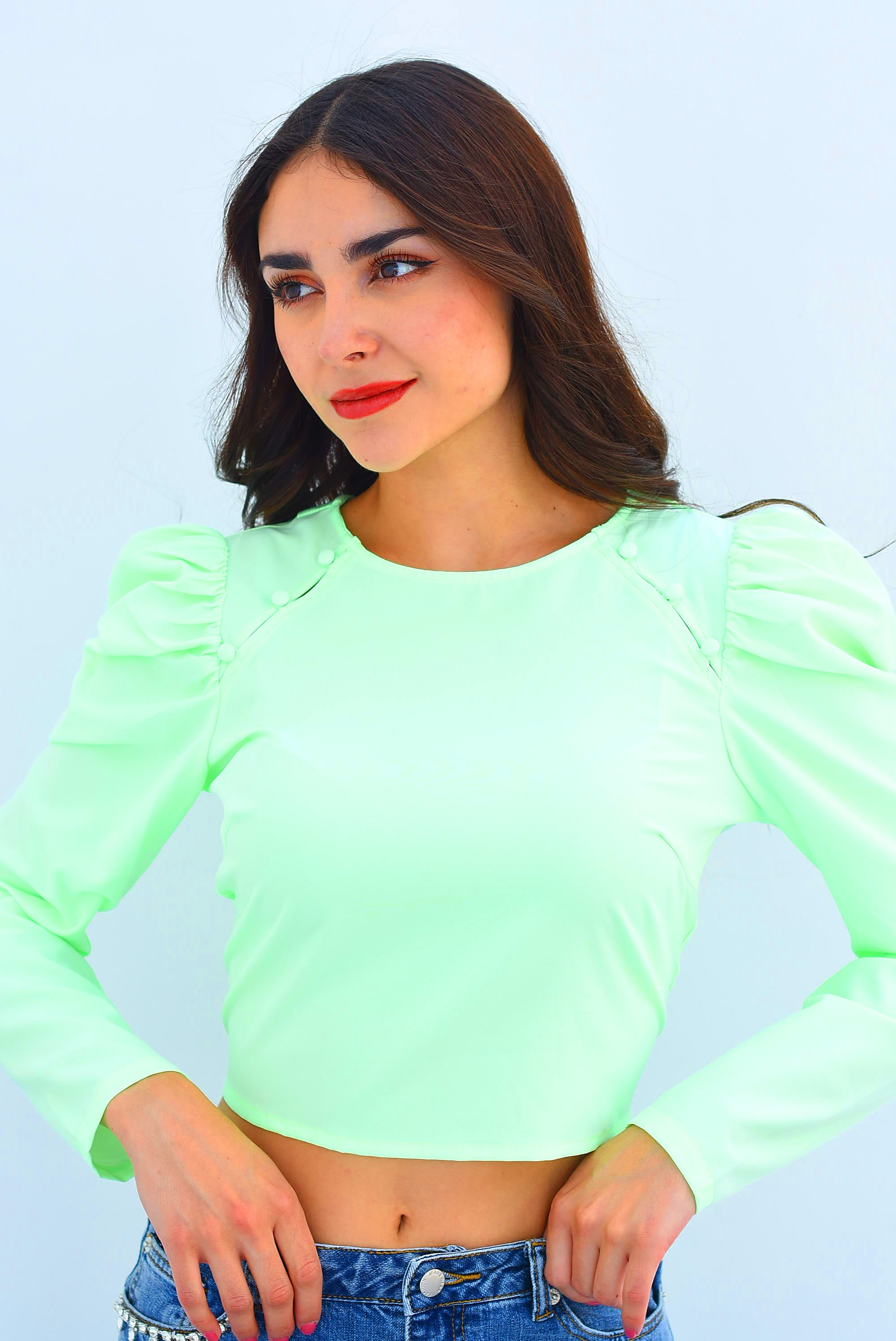 Blusa manga puffy Verde Pastel