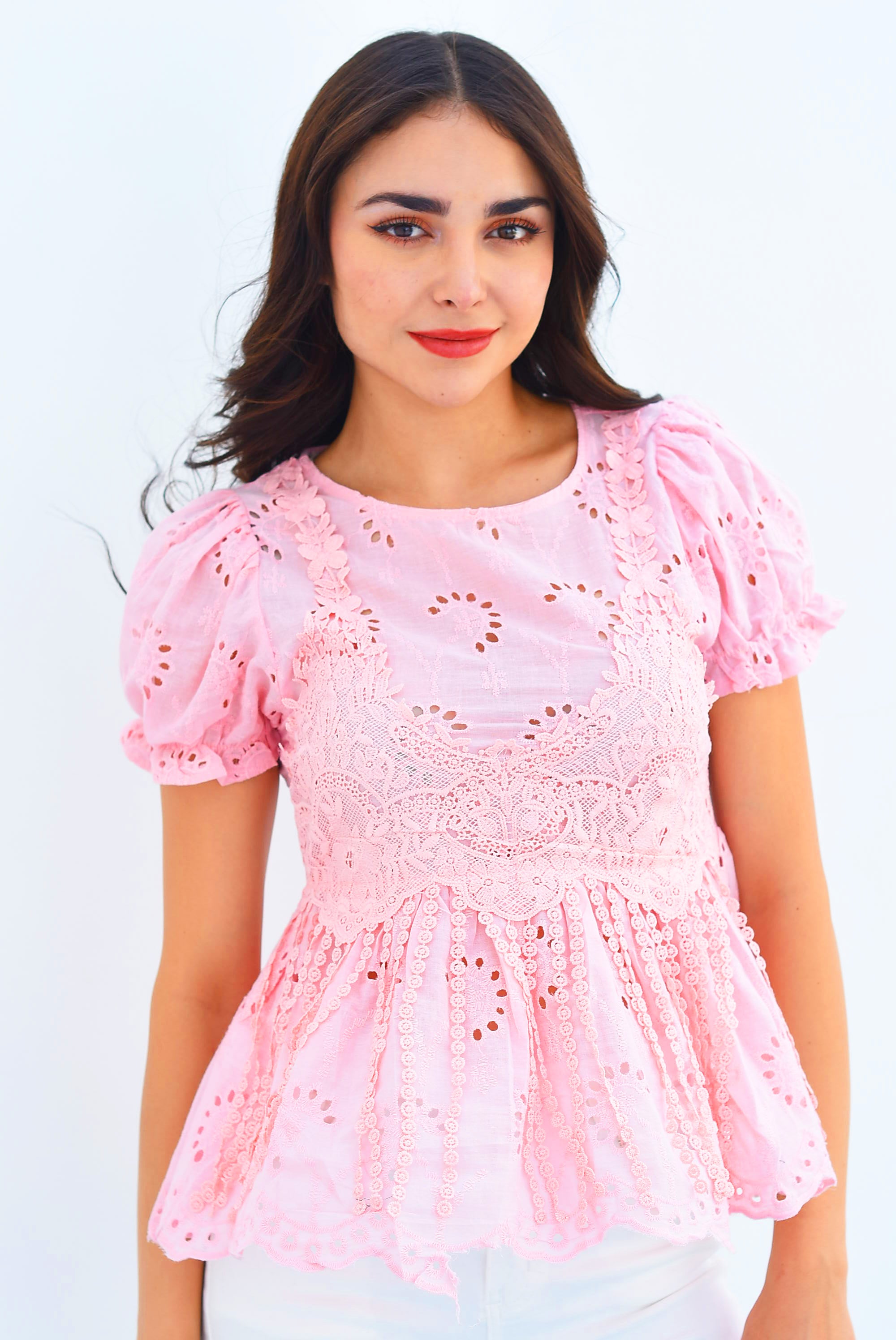 Blusa peplum calada Rosa