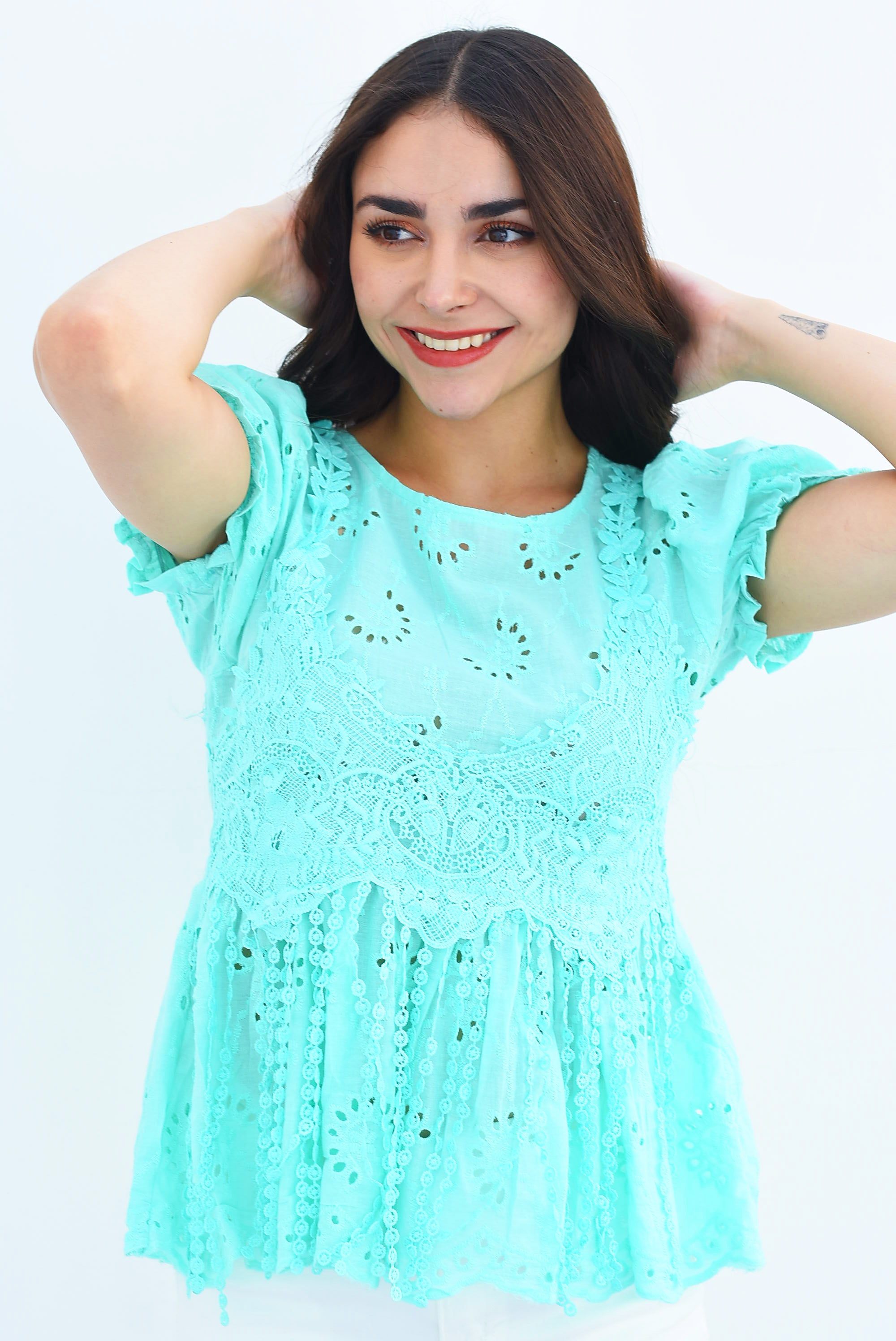 Blusa peplum calada Aqua