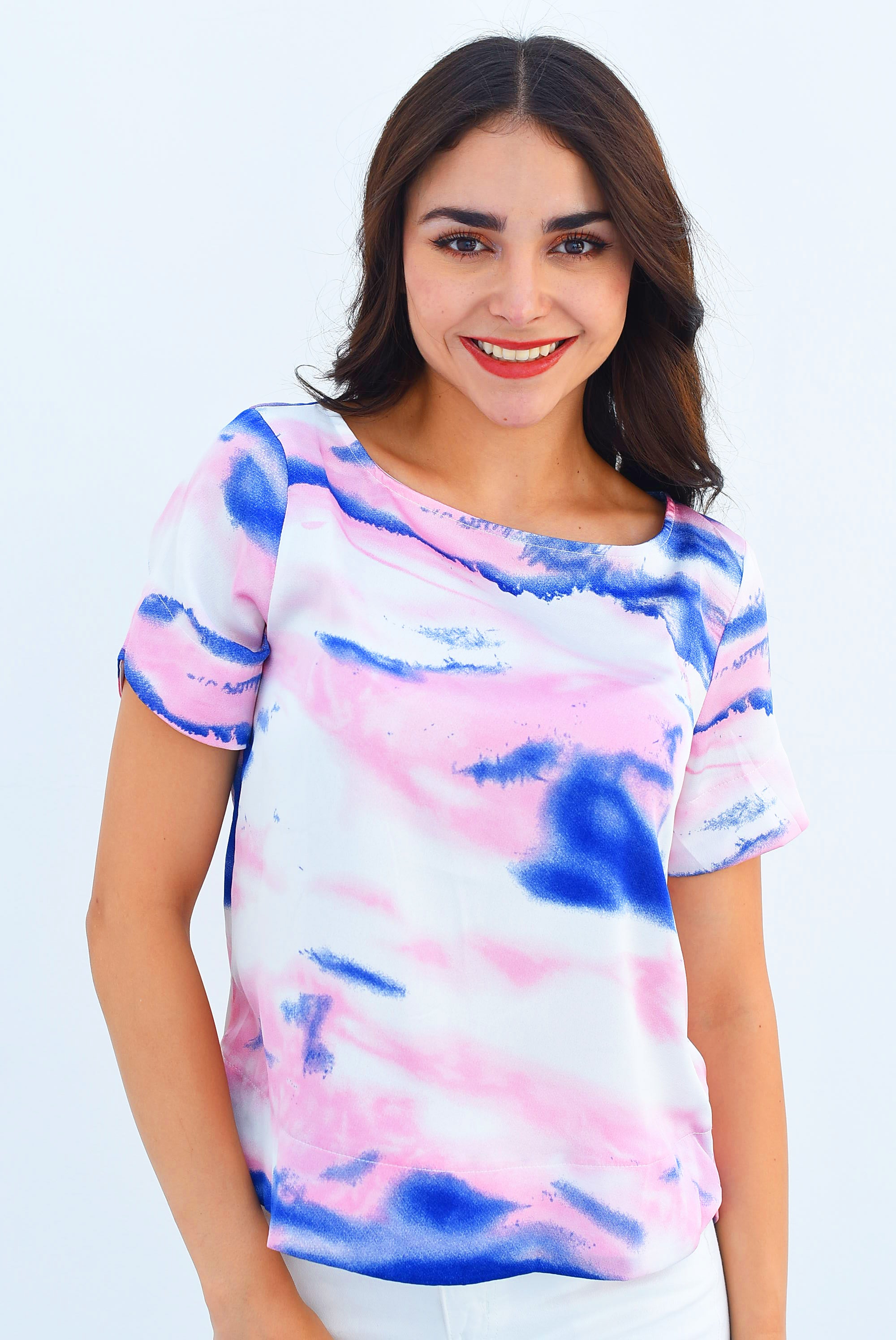 Blusa mármol Rosa con Azul