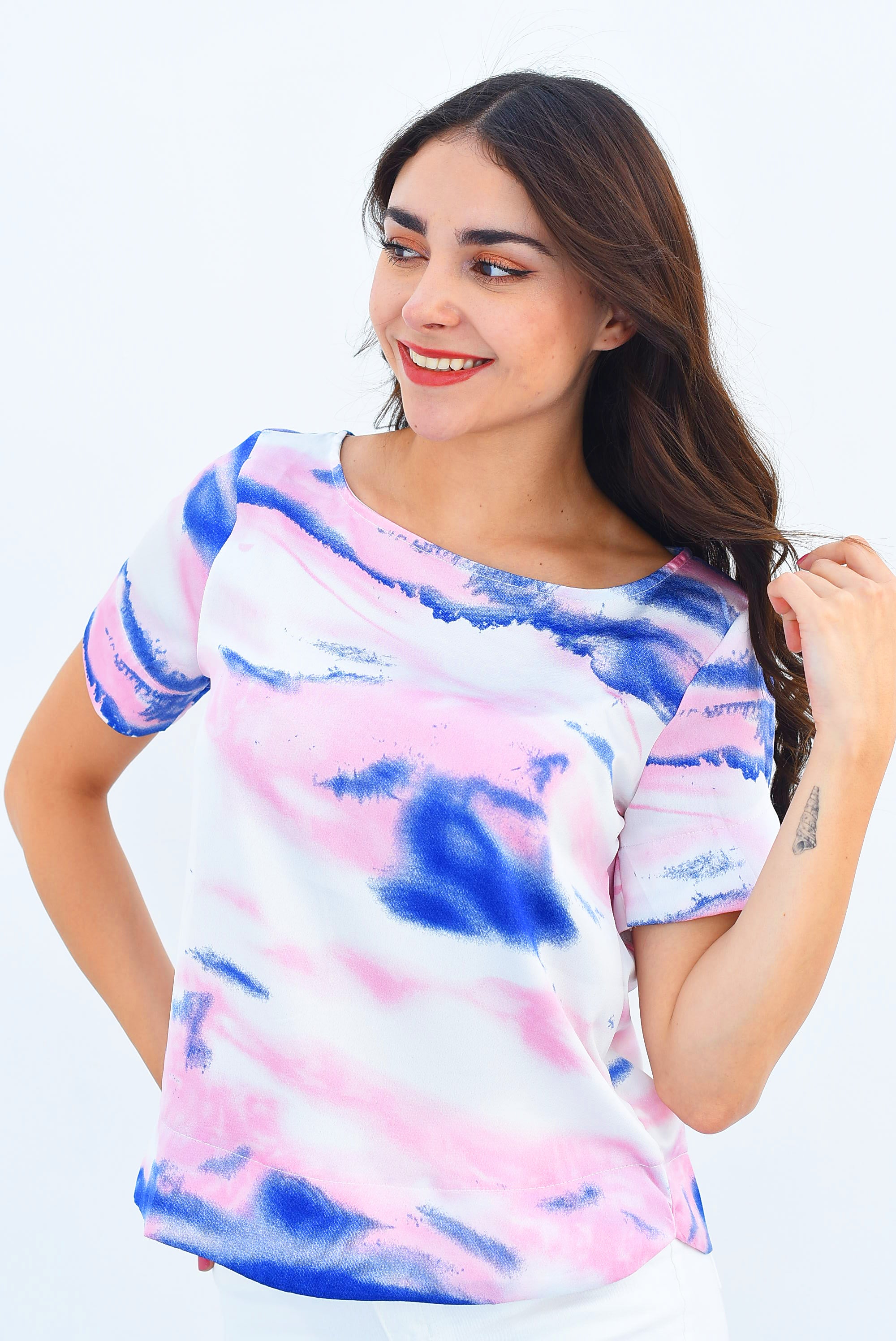 Blusa mármol Rosa con Azul