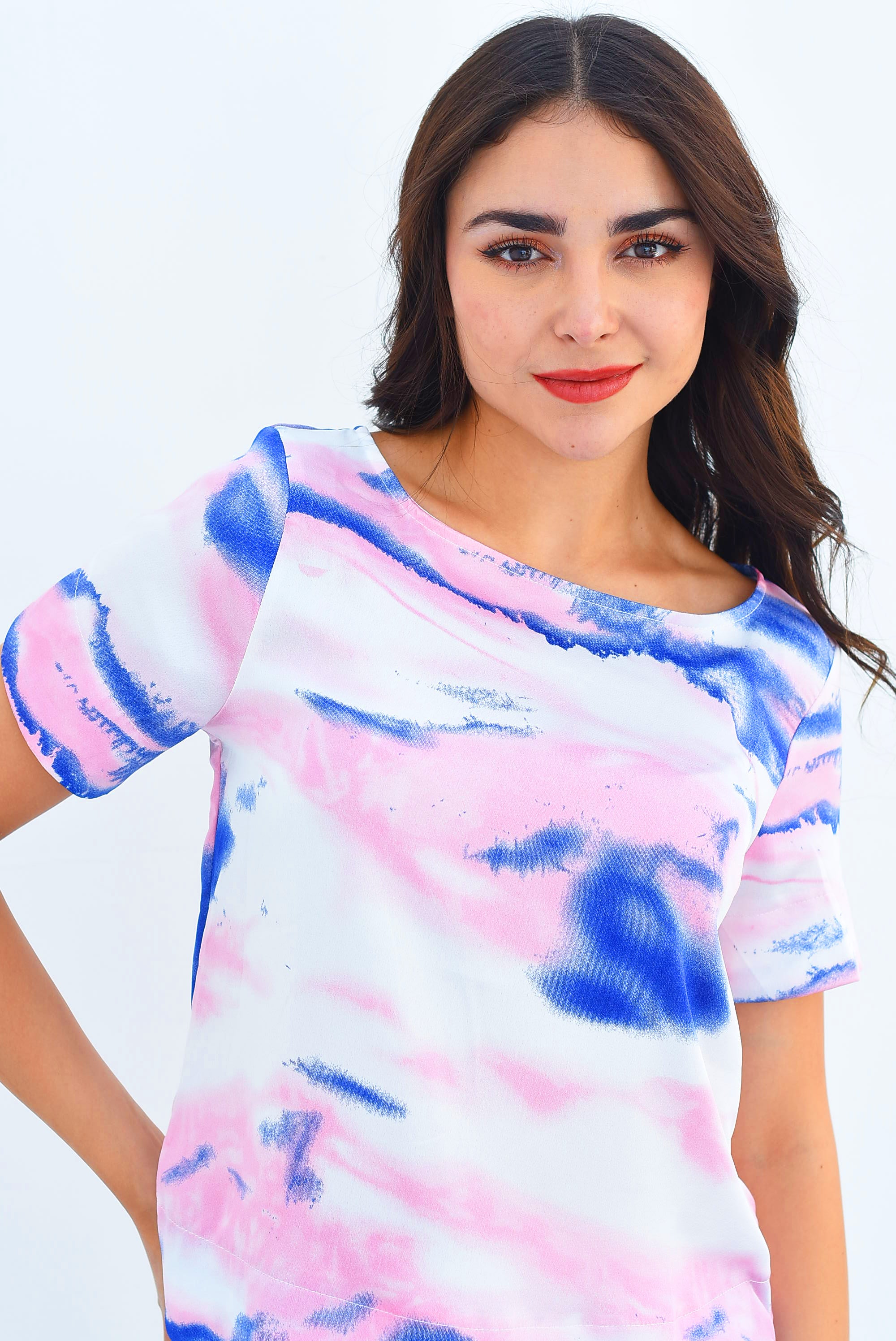 Blusa mármol Rosa con Azul
