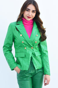 Fashion Styled Blazer vinipiel cruzado botones Verde