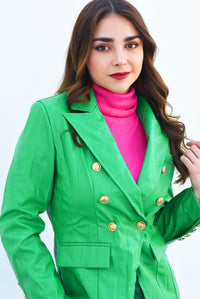 Fashion Styled Blazer vinipiel cruzado botones Verde