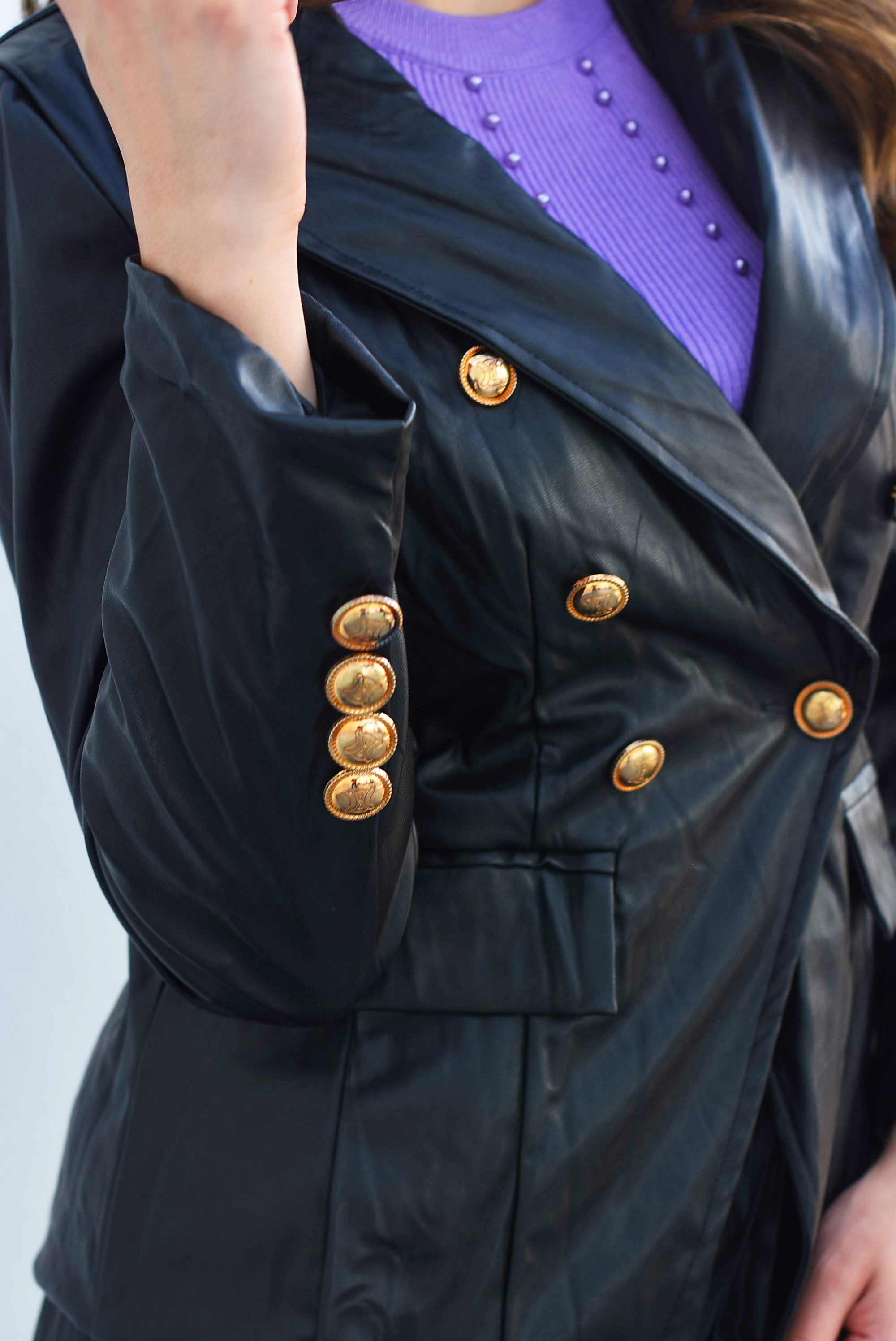 Blazer vinipiel cruzado botones Negro