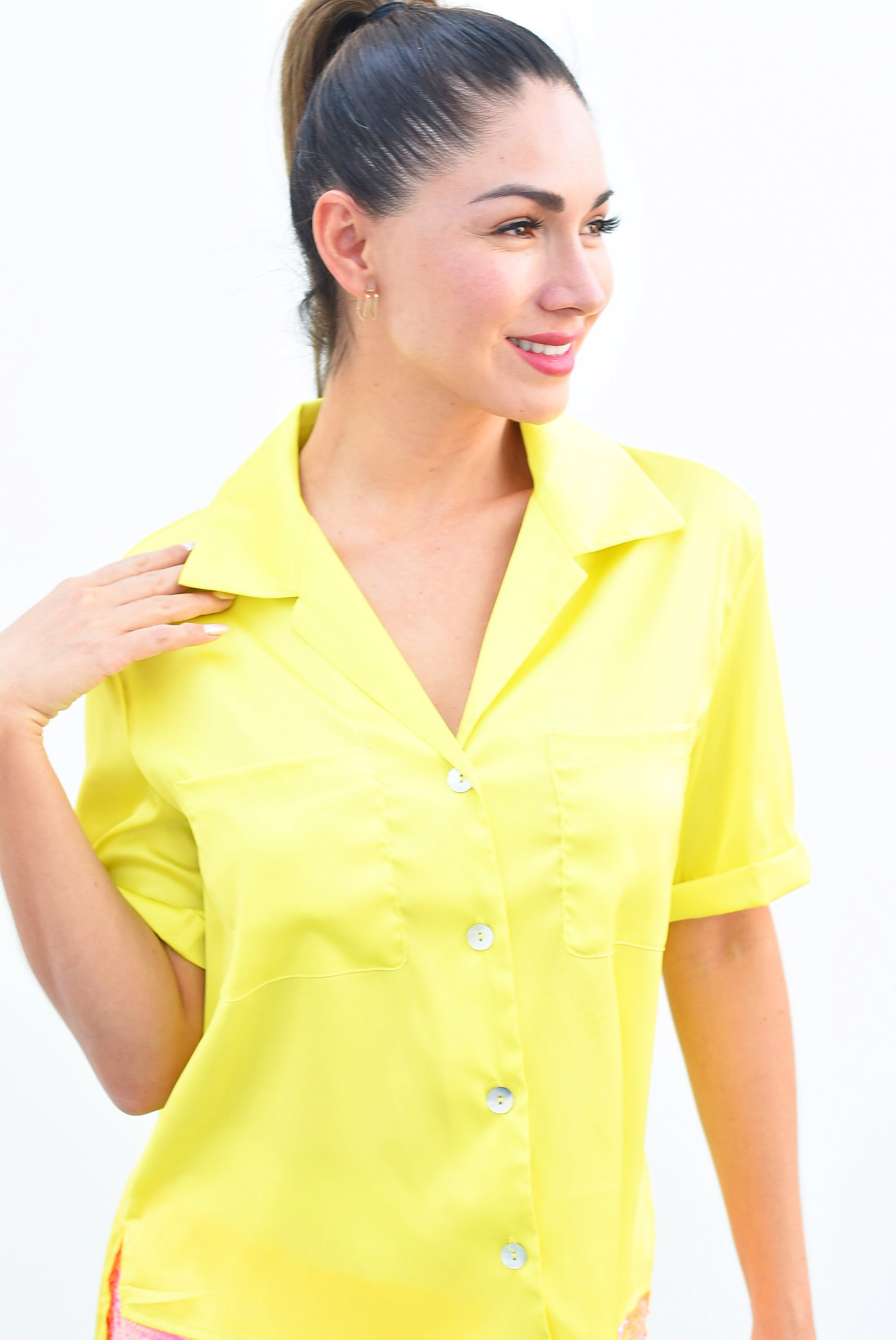 Camisa cargo de satín Lime