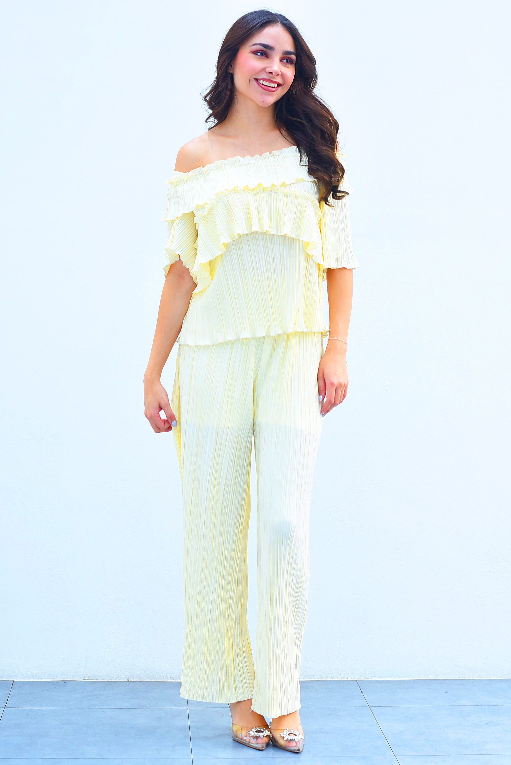 Set Pantalón y Blusa olanes Ivory