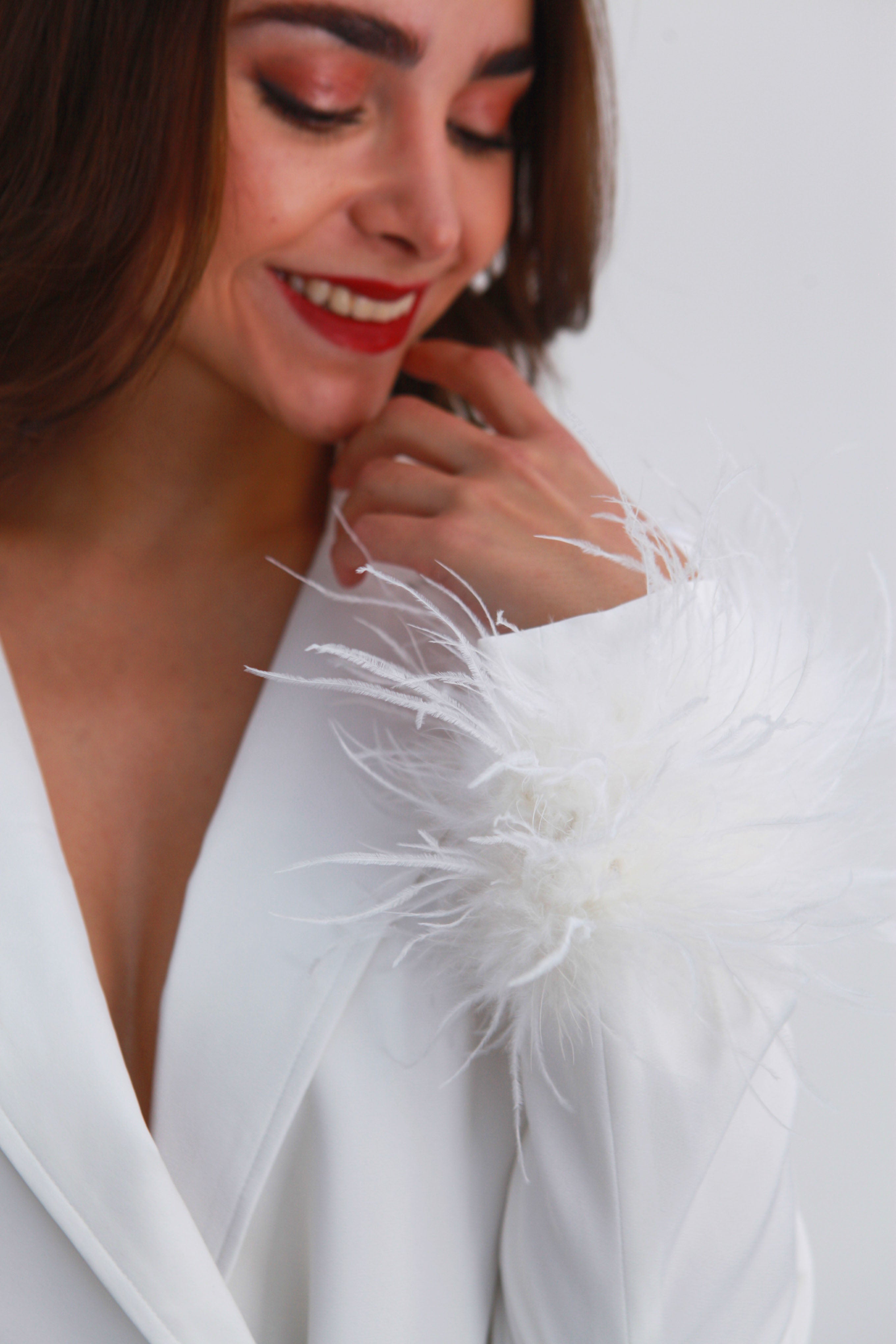 Blazer cruzado botones plumas Blanco