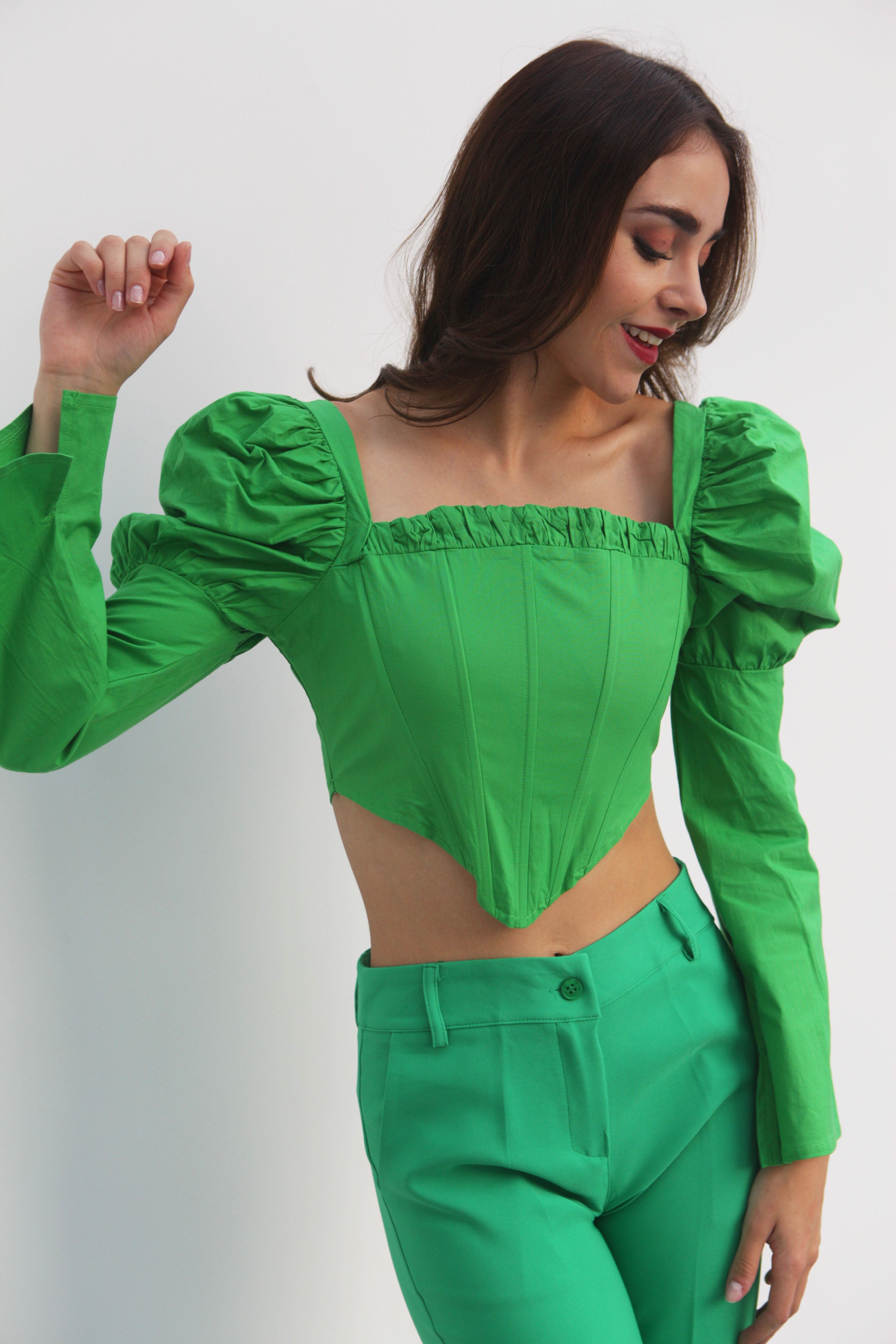 Blusa maga puff corset Verde