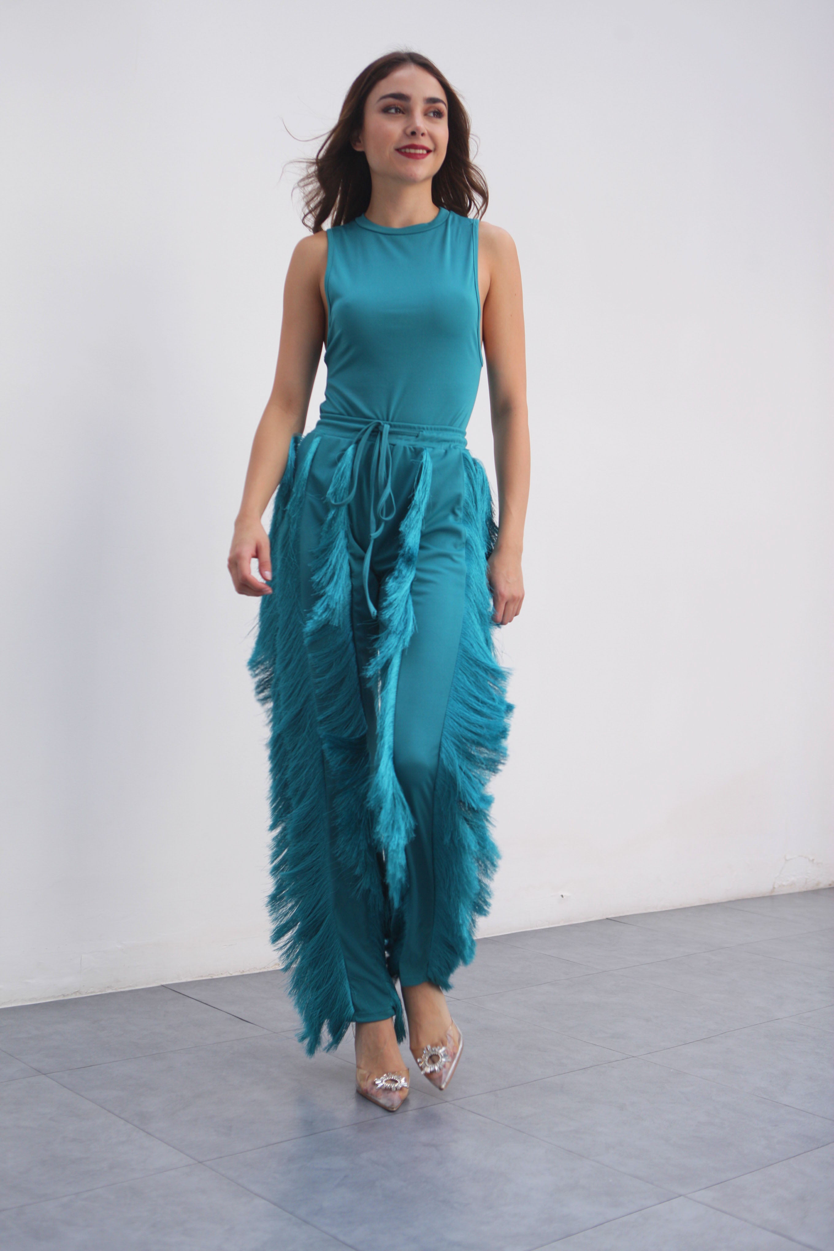 Set Pantalón flecos y Body Aqua