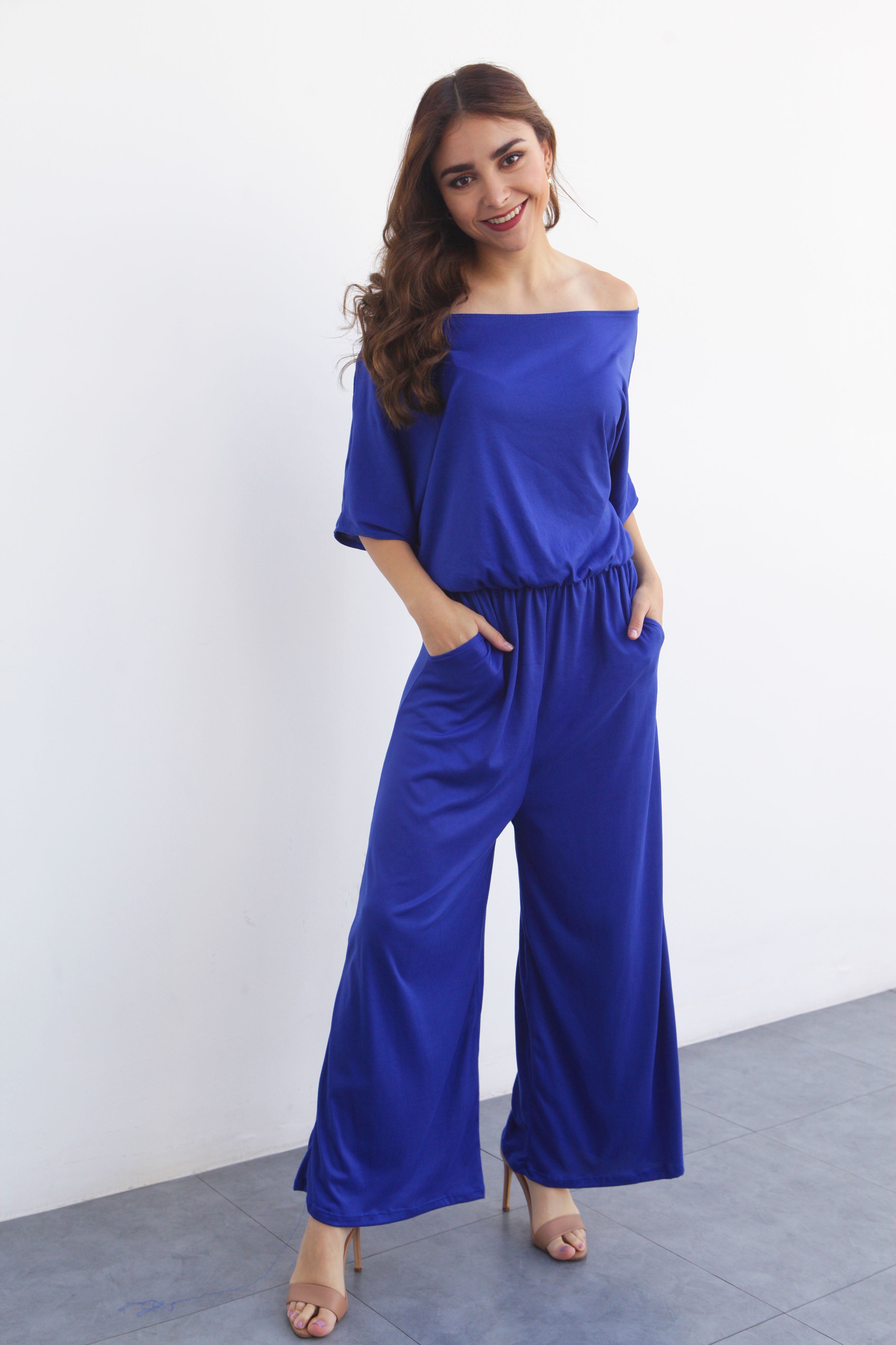 Jumpsuit algodón un hombro Azul Rey