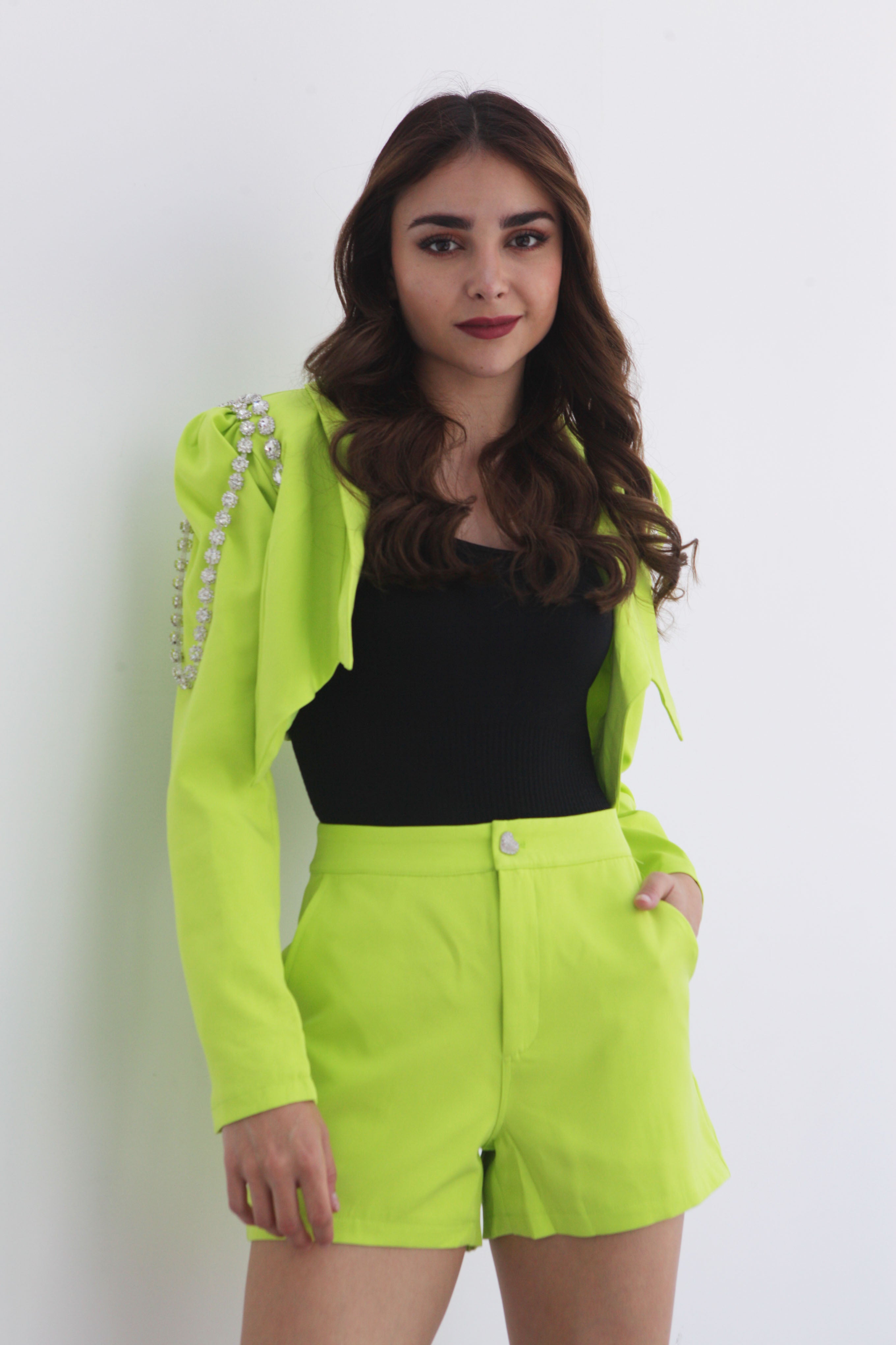 Set Short y Blazer crop joya Lime