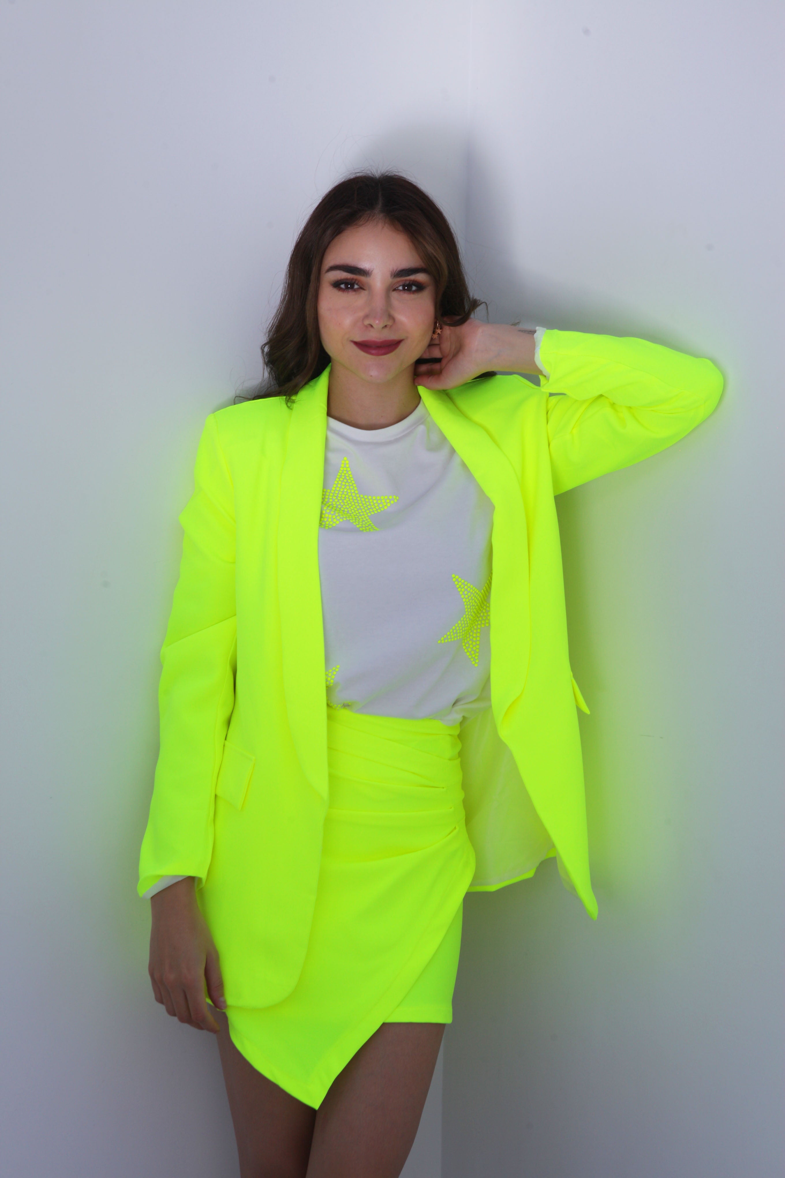 Set de Minifalda y Blazer Neón Lime