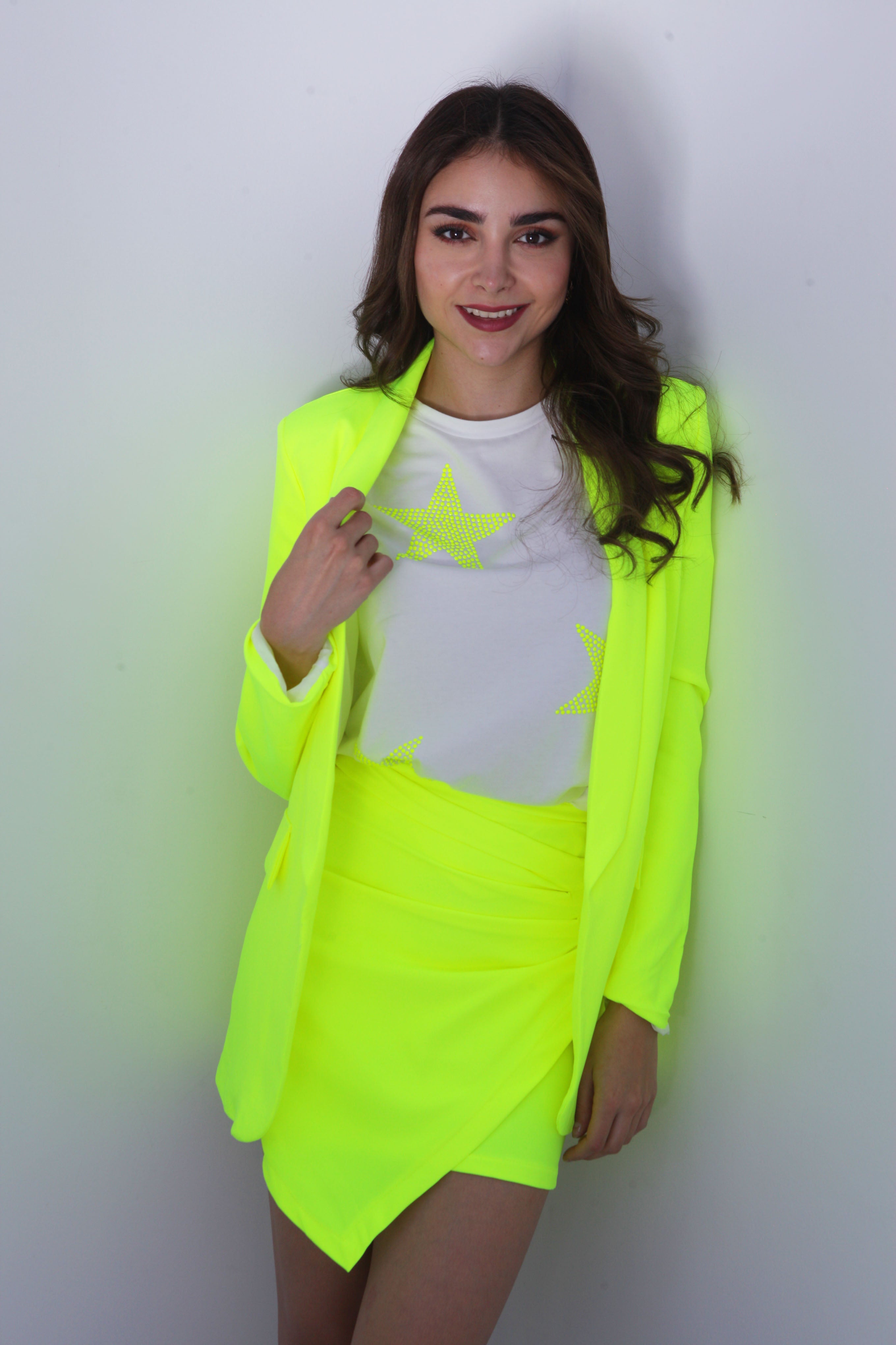 Set de Minifalda y Blazer Neón Lime
