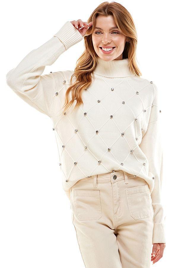 Sweater cuello alto joyas Ivory