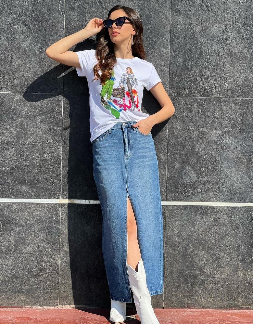 Falda larga de mezclilla abertura frontal