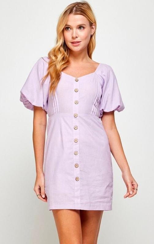 Vestido lino manga puffy Lila