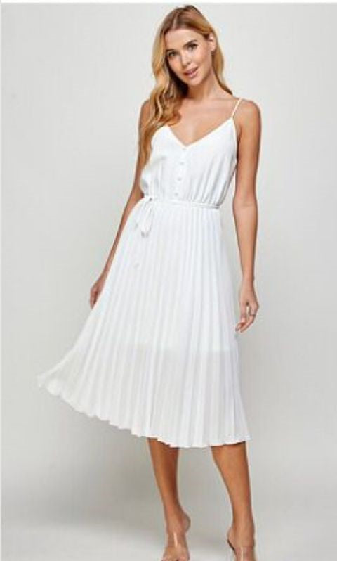 Vestido plisado tirantes Blanco