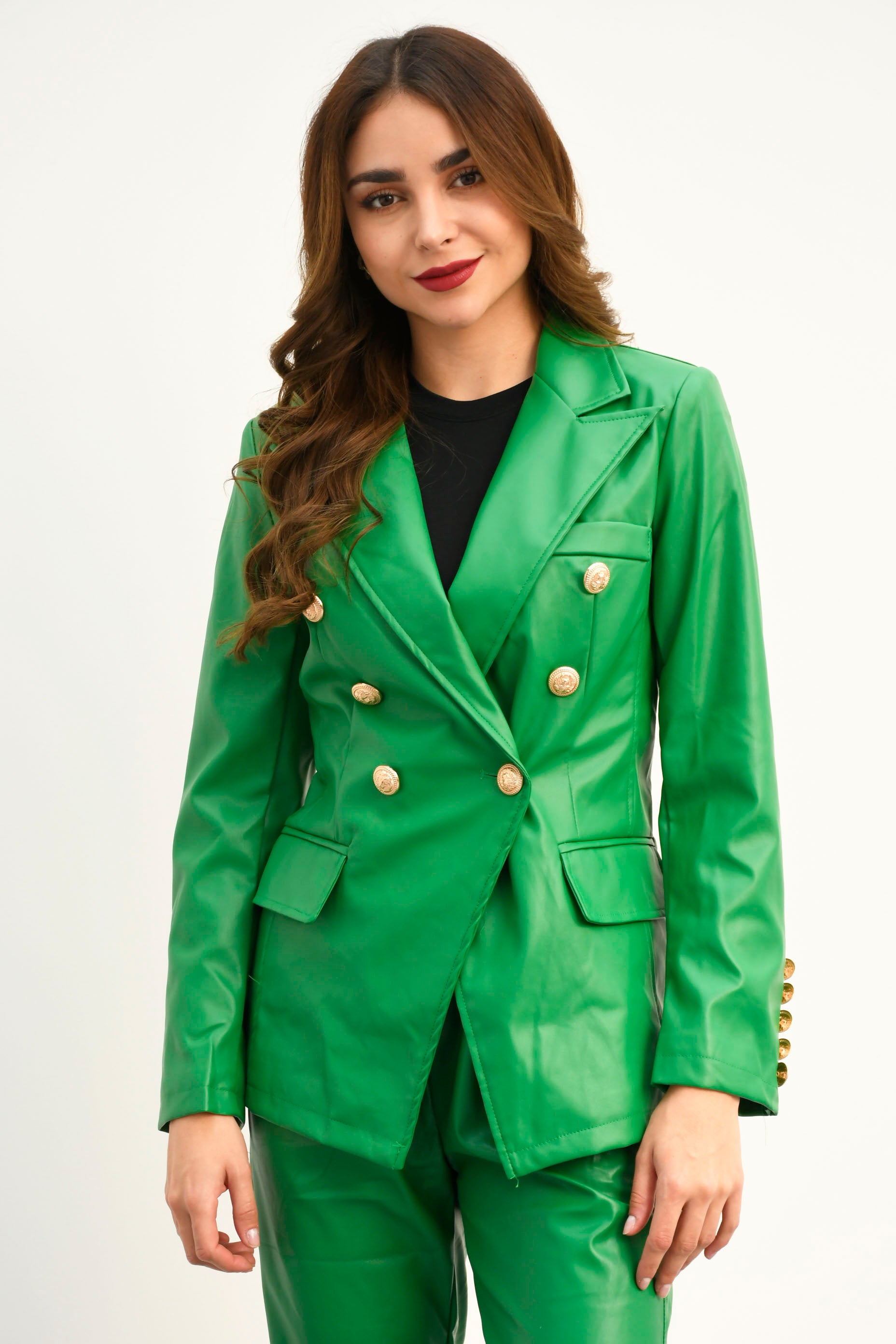 Blazer cruzado botones vinipiel Verde