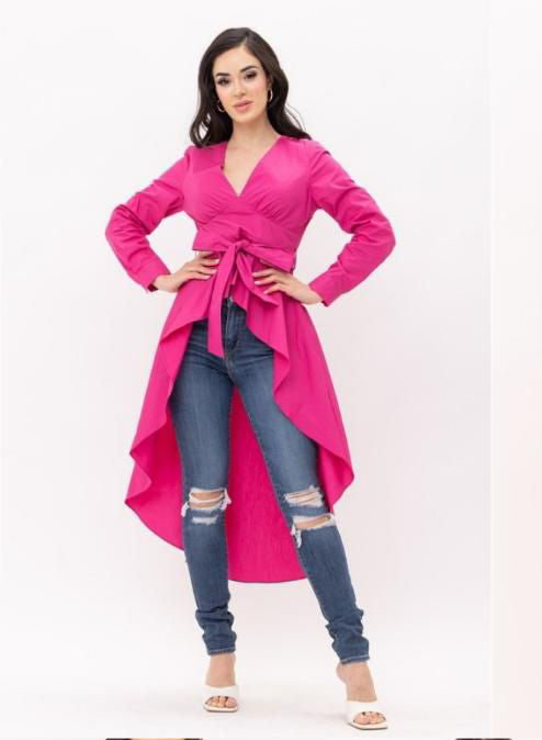 Maxi blusa asimétrica manga ajustable Fiusha