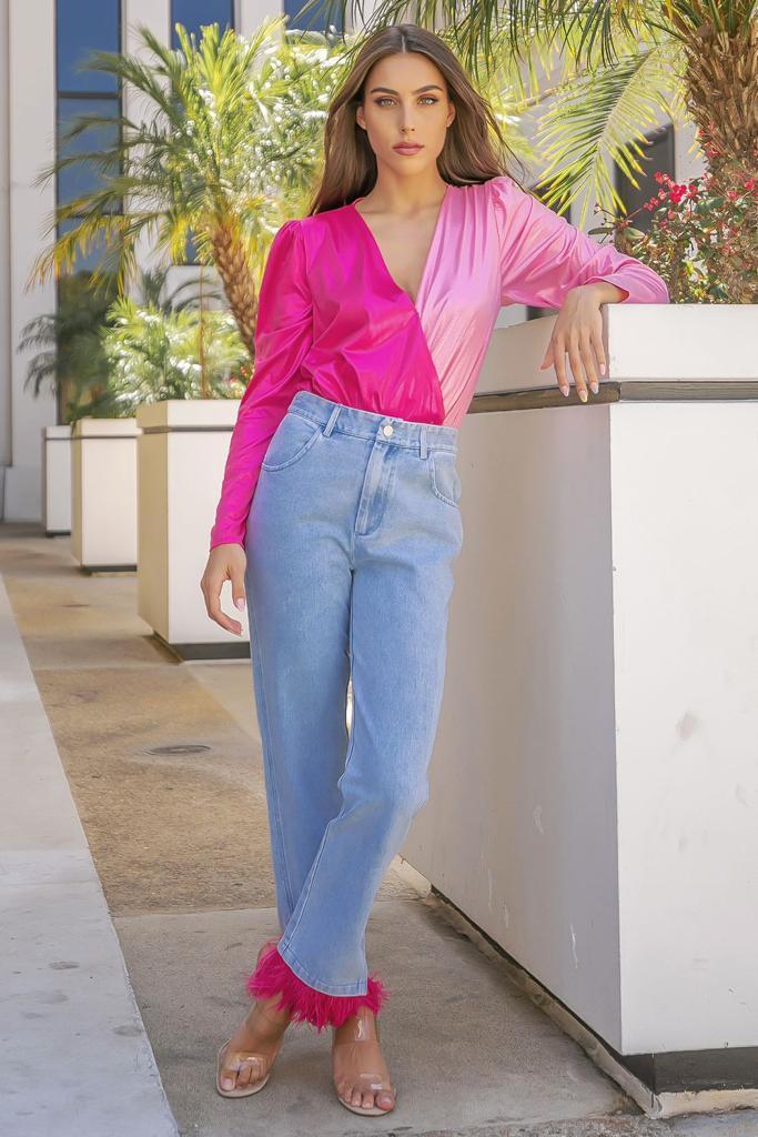 Jeans rectos con plumas Fiusha