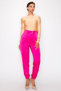 Fashion Styled Jogger satinado cinturón Fiusha