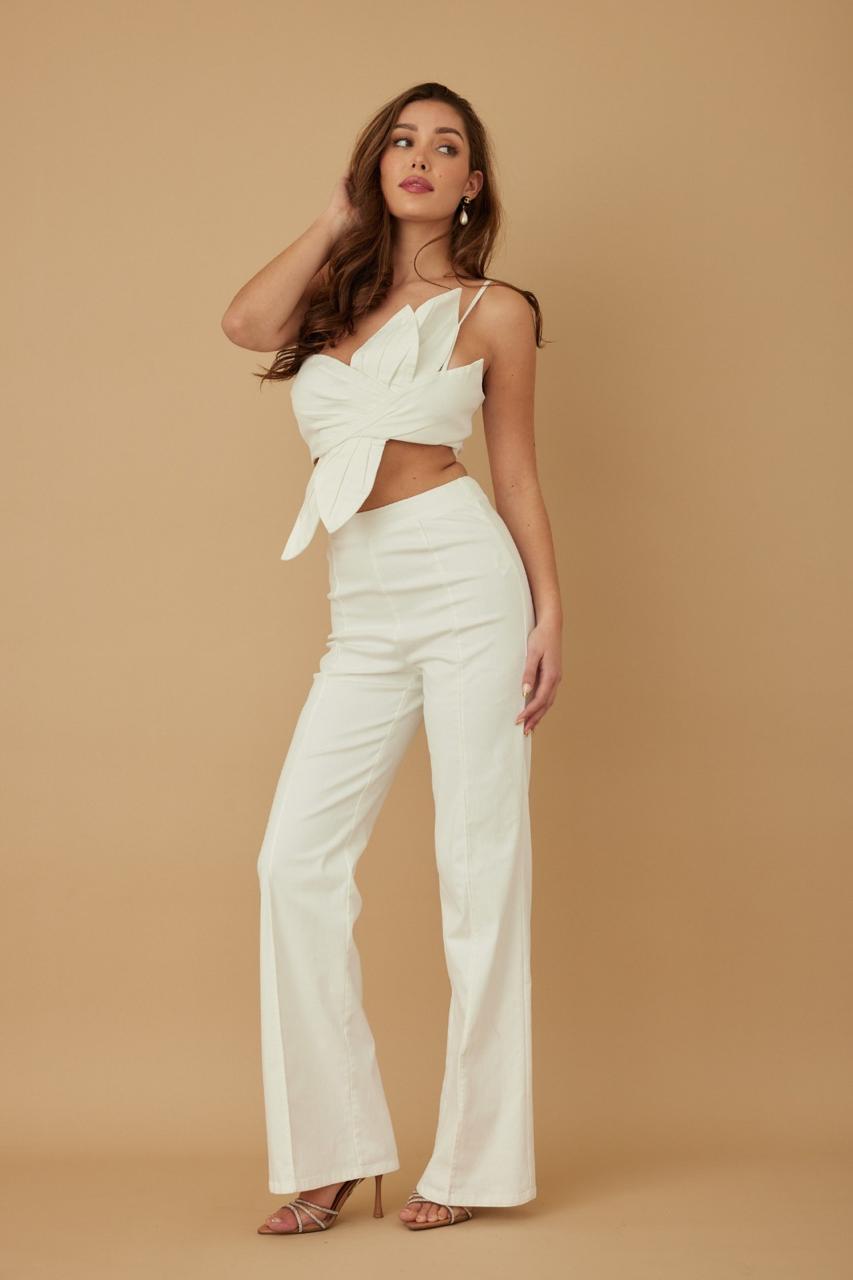 Set Pantalón y Top pétalos Blanco
