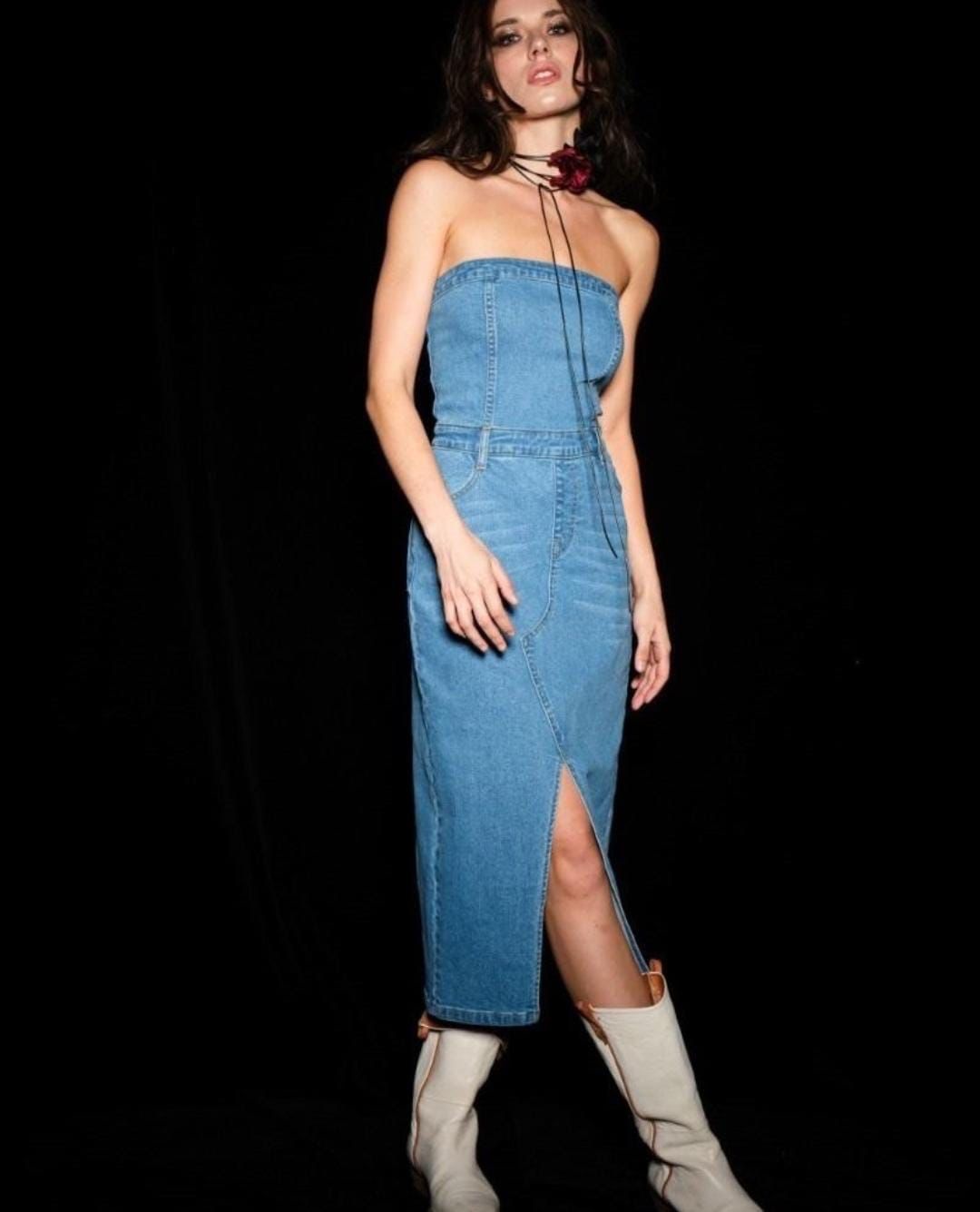 Vestido Denim strapless