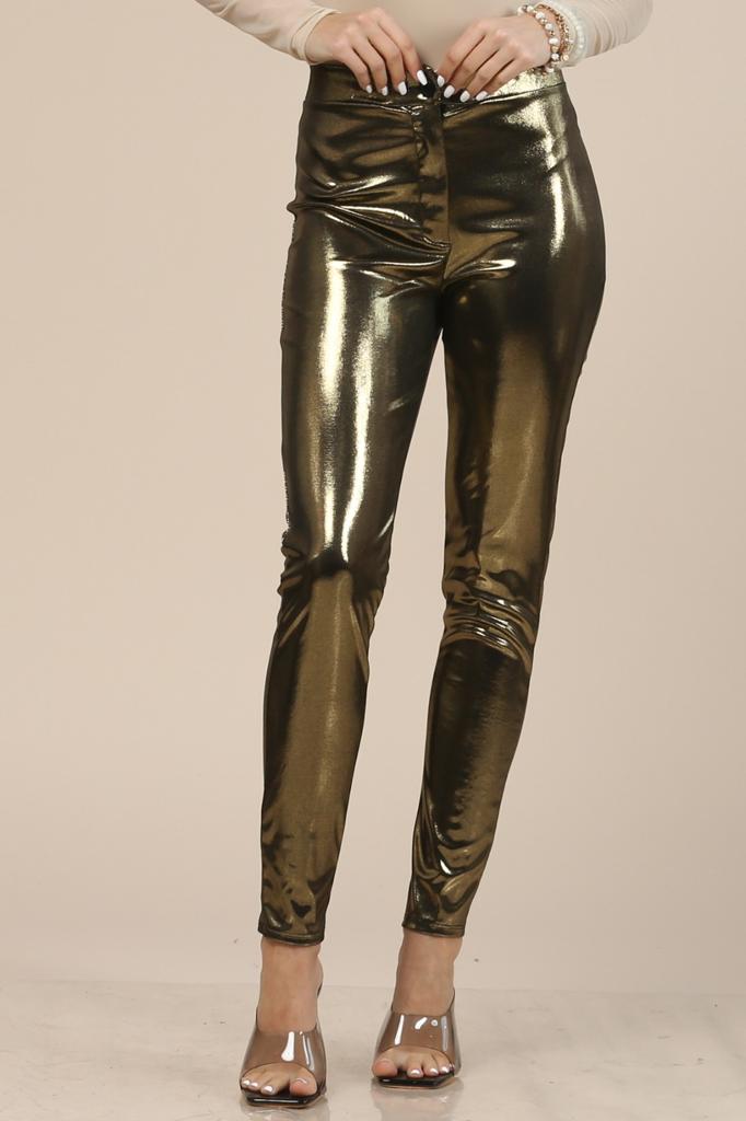 Pantalón skinny metálico Dorado