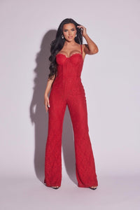 Fashion Styled Jumpsuit corse encaje Rojo