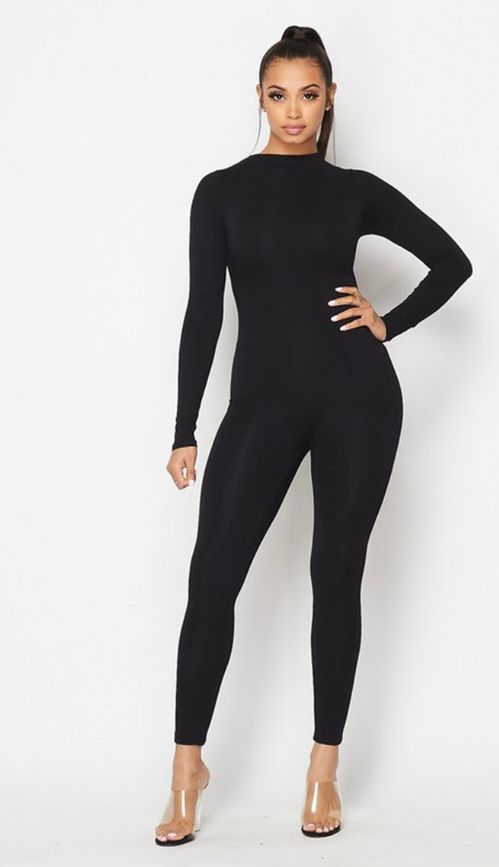 Jumpsuit catsuit manga larga Negro