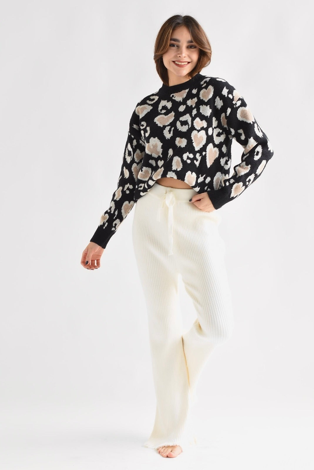 Pantalón punto flare deshilachado Ivory