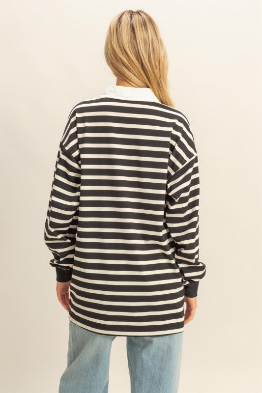 Blusa polo holgada rayas Negro