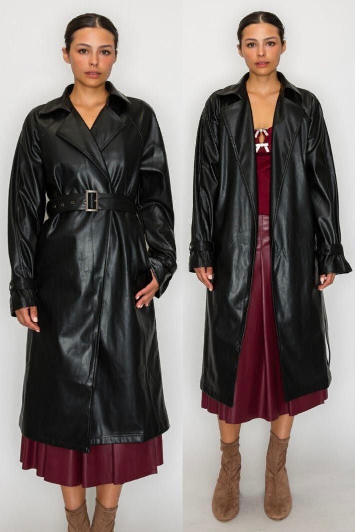 Gabardina vinipiel cinturones Negro