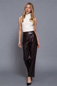 Fashion Styled Pantalón vinipiel pinzas Espresso