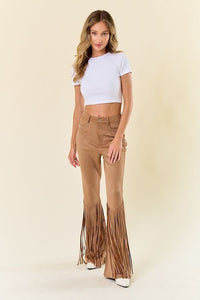 Fashion Styled Pantalón suede flecos Arena