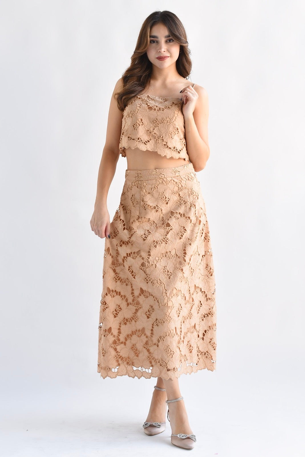 Set Falda y Top guipur Camel