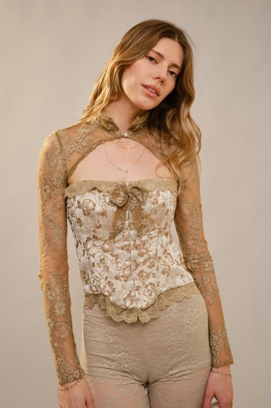 Corset flores tapiz con mangas encaje