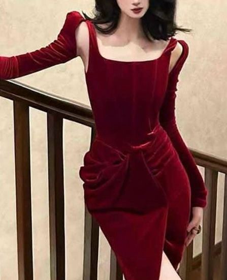 Vestido terciopelo drapeado Rojo Cereza